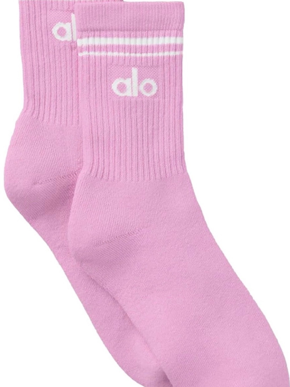 ALO Yoga Athletic Half Crew Socks in Light Pink with White Logo